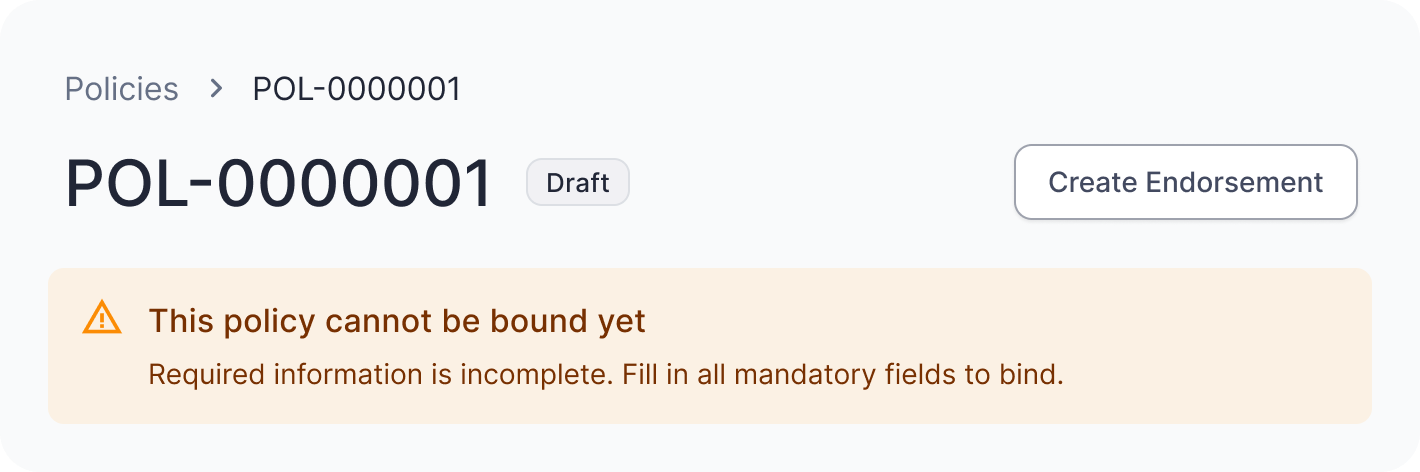 Original warning alert in Policy Details