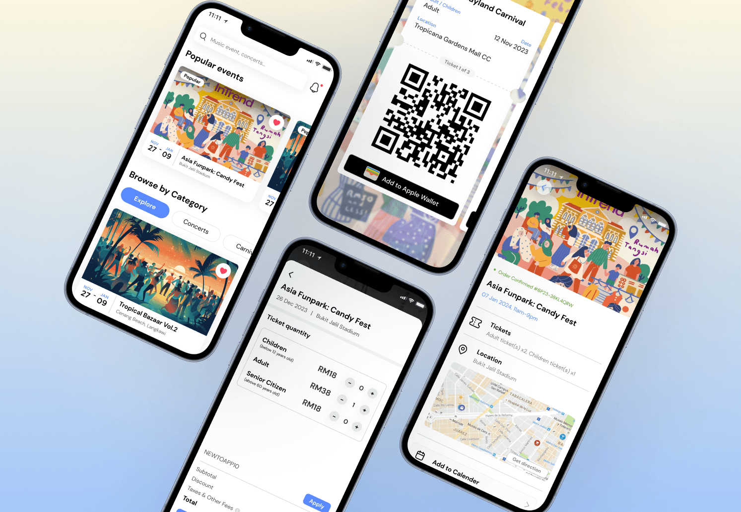 Tropicana ticketing app screens
